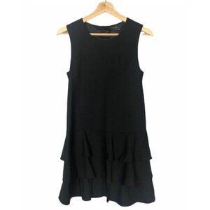 Theory Black Wool Drop Waist Selma Button Back Bottom Ruffle Dress 2